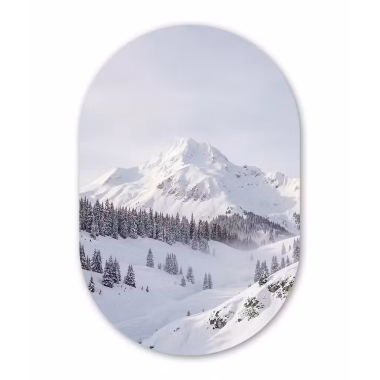 Berg - Sneeuw - Winter - Natuur - Wit Wandcirkel Ovaal Forex klein -3d