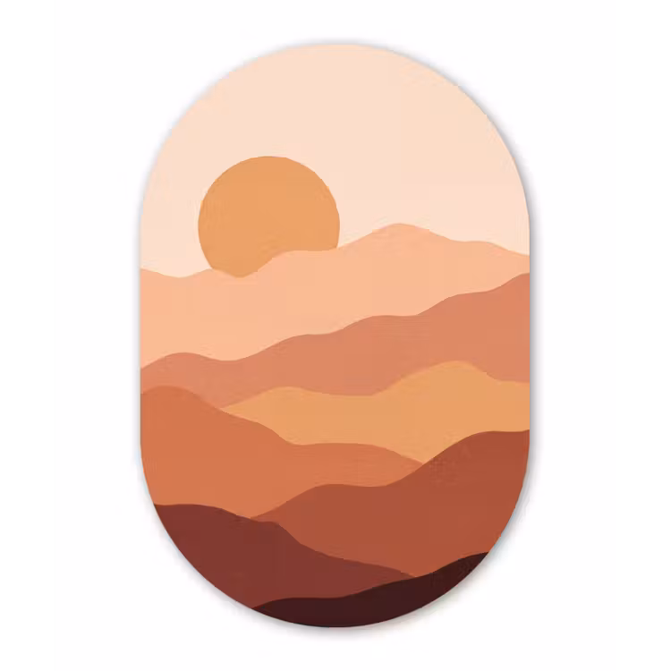 Natuur - Heuvels - Abstract - Modern - Oranje Wandcirkel Ovaal Forex klein -3d