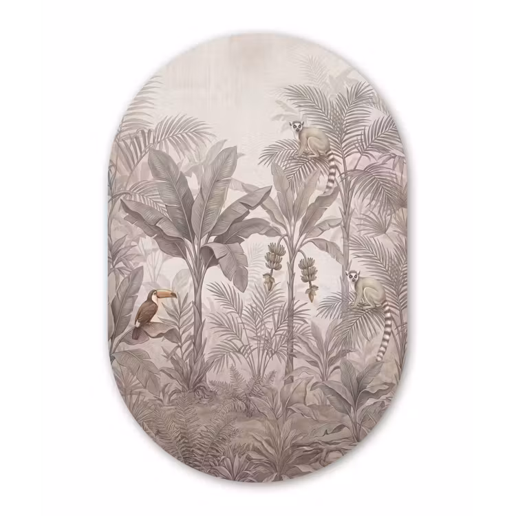 Natuur - Jungle - Ringstaartmaki - Bruin Wandcirkel Ovaal Forex klein -3d