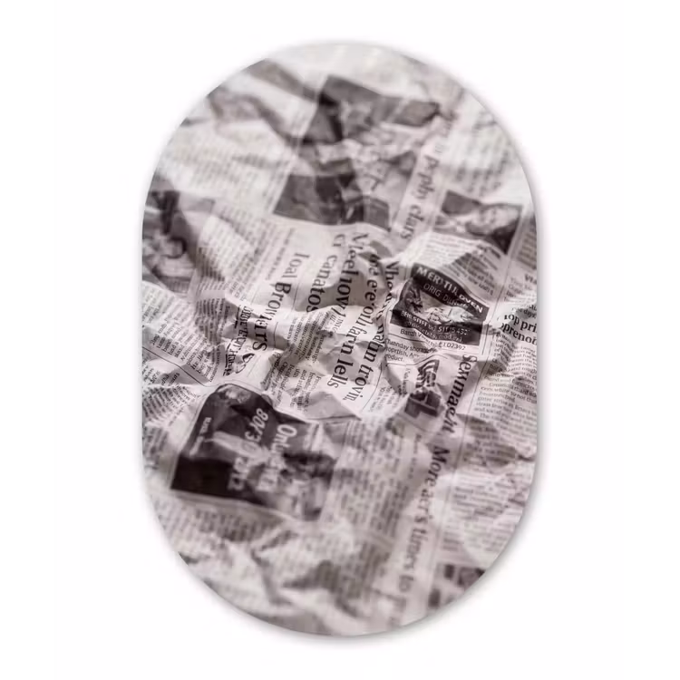 Krant - Gekreukeld - Textuur - Vintage - Zwart-wit Wandcirkel Ovaal Forex klein -3d