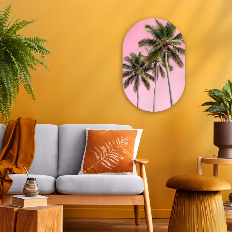 Palmboom - Tropisch - Pink Wandcirkel Ovaal Forex klein -sfeer4