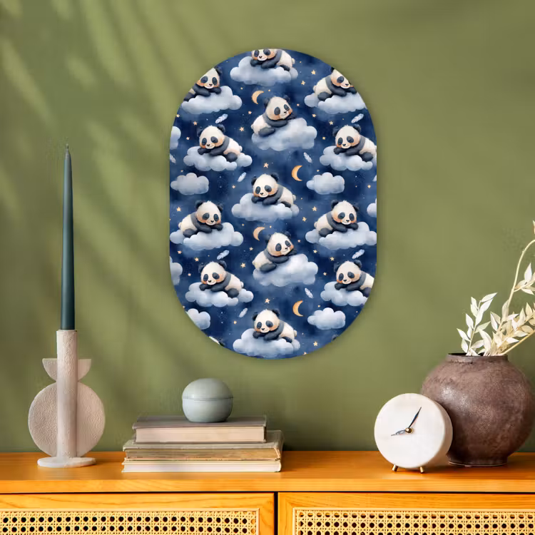 Panda's - Slapen - Blauw Wandcirkel Ovaal Forex klein 630 -sfeer2