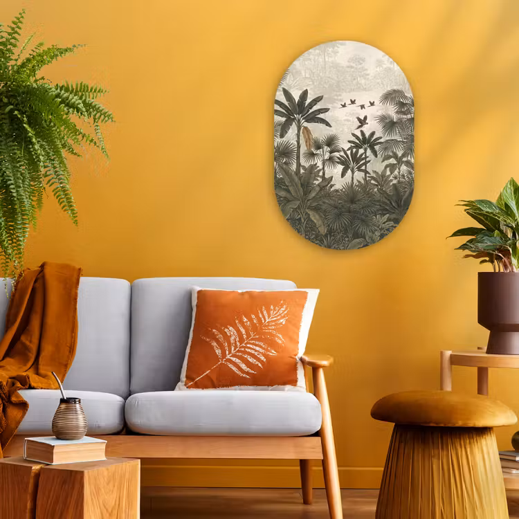 Papagaaien - Jungle - Tropisch - Green Wandcirkel Ovaal Forex klein -sfeer4