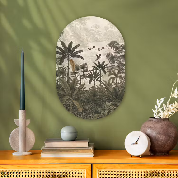 Papagaaien - Jungle - Tropisch - Green Wandcirkel Ovaal Forex klein -sfeer2