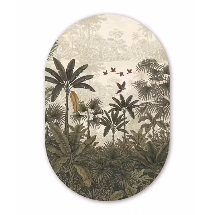 Papagaaien - Jungle - Tropisch - Green Wandcirkel Ovaal Forex klein -3d