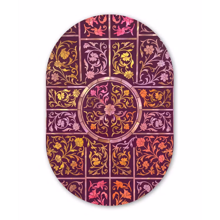 Patroon - Floraal - Oosters - Paars - Goud Wandcirkel Ovaal Forex klein -3d