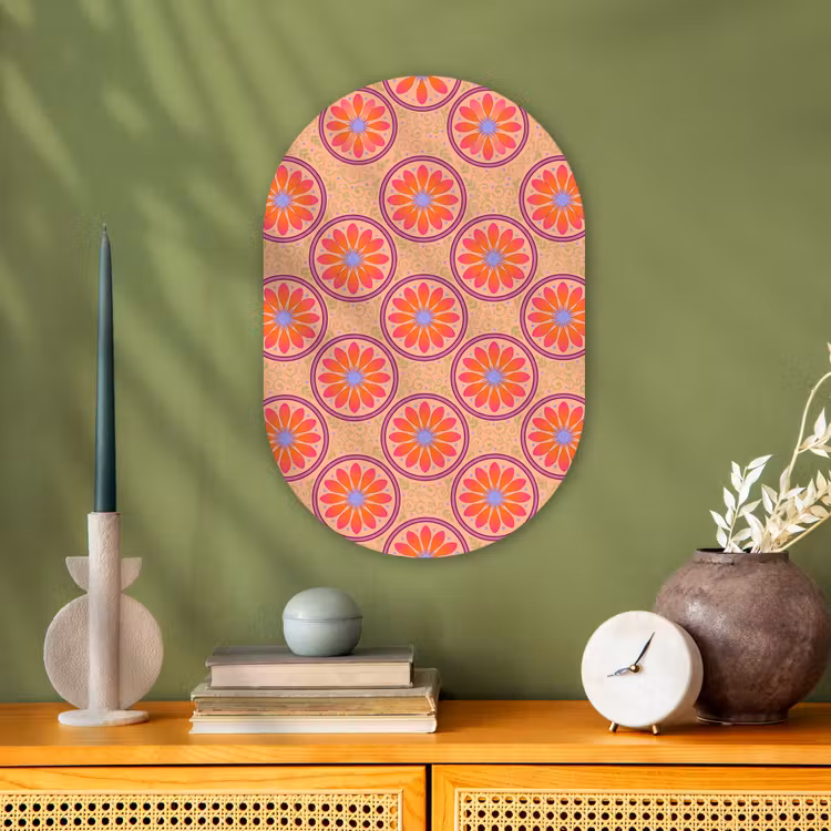 Patroon - Bloemen - Decoratief - Kleurrijk - Modern Wandcirkel Ovaal Forex klein -sfeer2