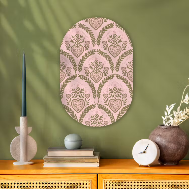 Patroon - Hart - Bloemen - Folkloristisch - Roze Wandcirkel Ovaal Forex klein -sfeer2