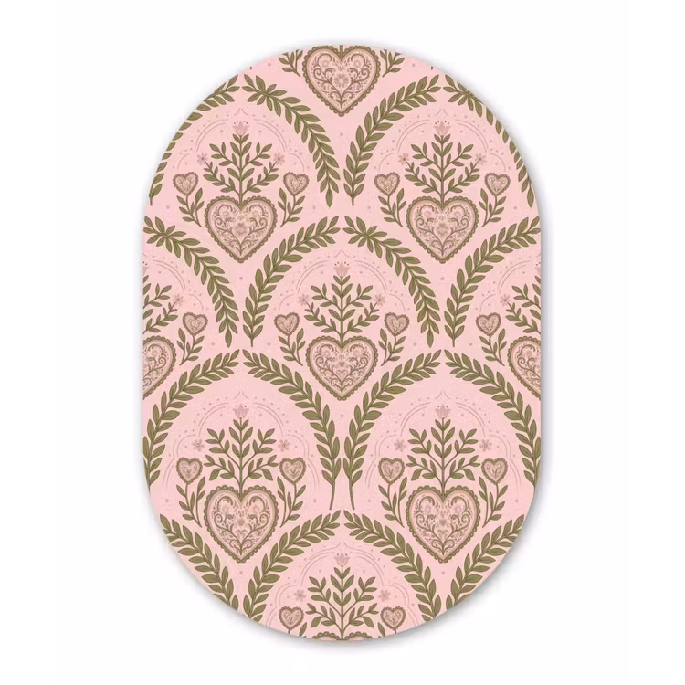 Patroon - Hart - Bloemen - Folkloristisch - Roze Wandcirkel Ovaal Forex klein -3d