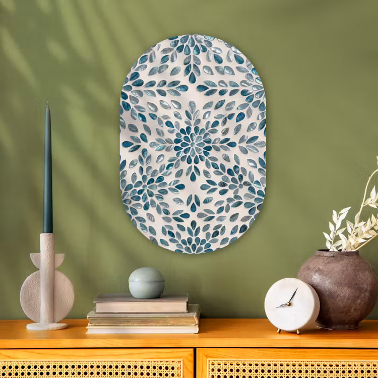 Patroon - Bladeren - Abstract - Modern - Turquoise Wandcirkel Ovaal Forex klein -sfeer2