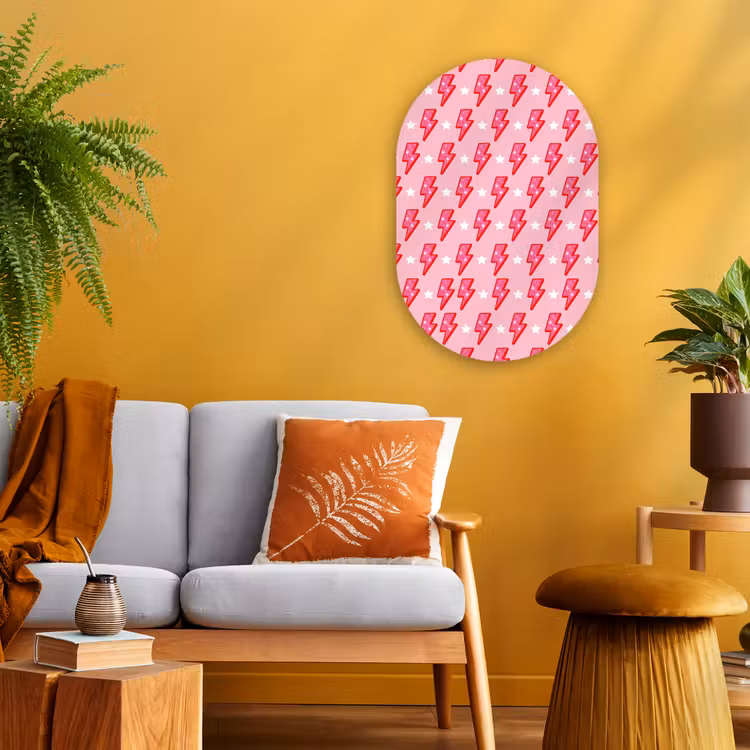 Patroon - Bliksem - Ster - Glitter - Roze Wandcirkel Ovaal Forex klein -sfeer4
