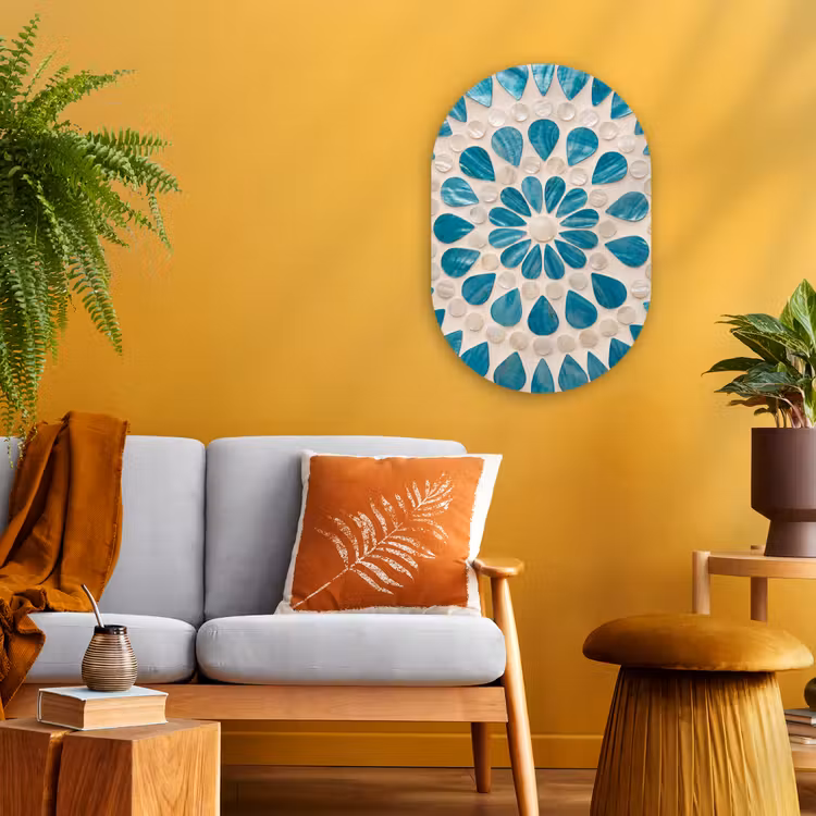 Patroon - Mozaïek - Schelpen - Abstract - Turquoise Wandcirkel Ovaal Forex klein -sfeer4