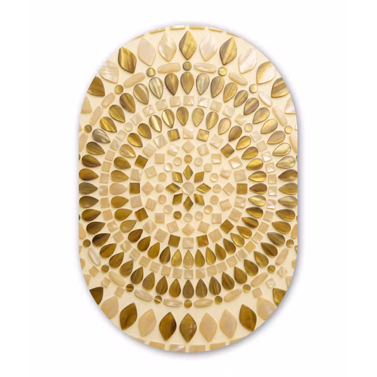 Patroon - Vormen - Mozaïek - Abstract - Goud Wandcirkel Ovaal Forex klein -3d