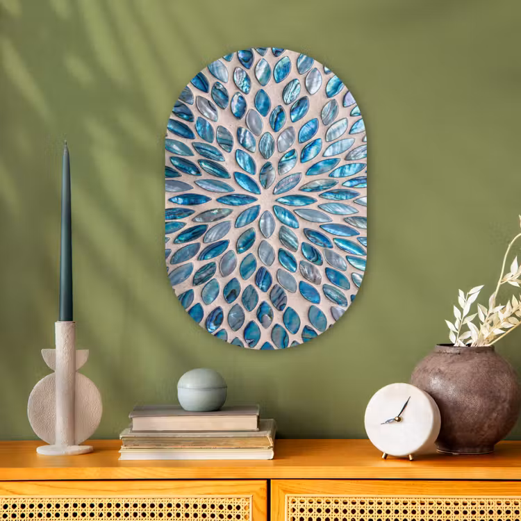 Patroon - Glans - Abstract - Blauw - Decoratie Wandcirkel Ovaal Forex klein -sfeer2