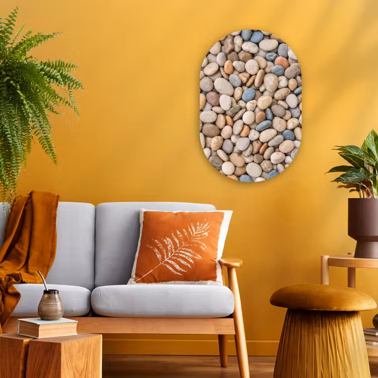 Kiezelstenen - Natuur - Textuur - Beige - Grijs Wandcirkel Ovaal Forex klein -sfeer4