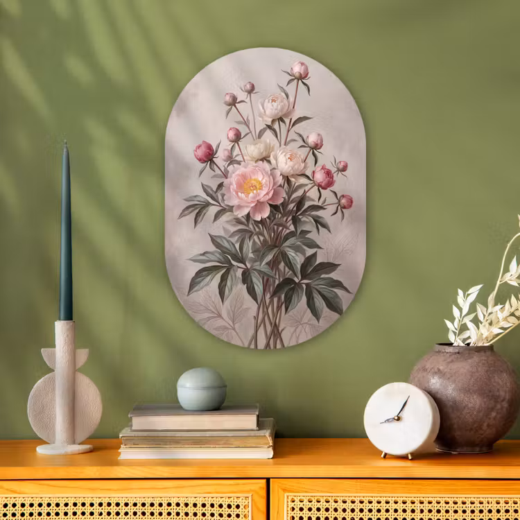 Pioenrozen - Boeket - Roze Wandcirkel Ovaal Forex klein -sfeer2