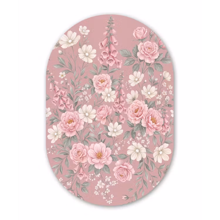Pioenrozen - Vingerhoedskruid - Pink Wandcirkel Ovaal Forex klein -3d