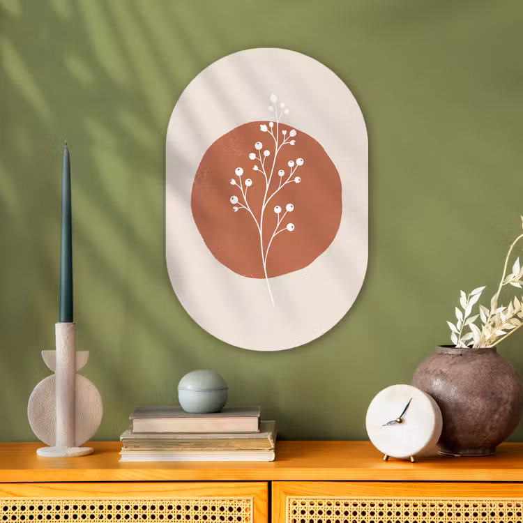 Plant - Tak - Abstract - Modern - Wit Wandcirkel Ovaal Forex klein -sfeer2