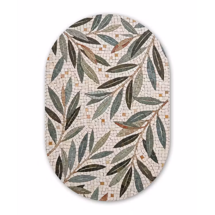 Plant - Blad - Mozaïek - Groen Wandcirkel Ovaal Forex klein -3d