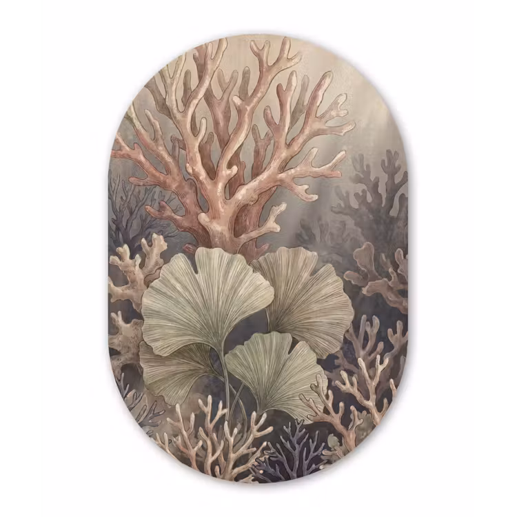 Plant - Bladeren - Zee - Illustratie - Groen Wandcirkel Ovaal Forex klein -3d