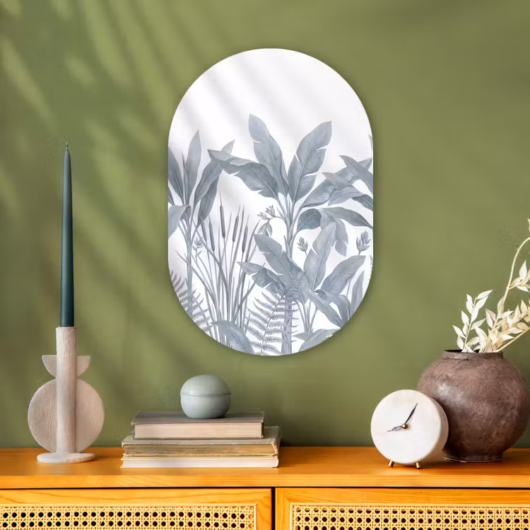 Planten - Bladeren - Natuur - Grijs Wandcirkel Ovaal Forex klein -sfeer2