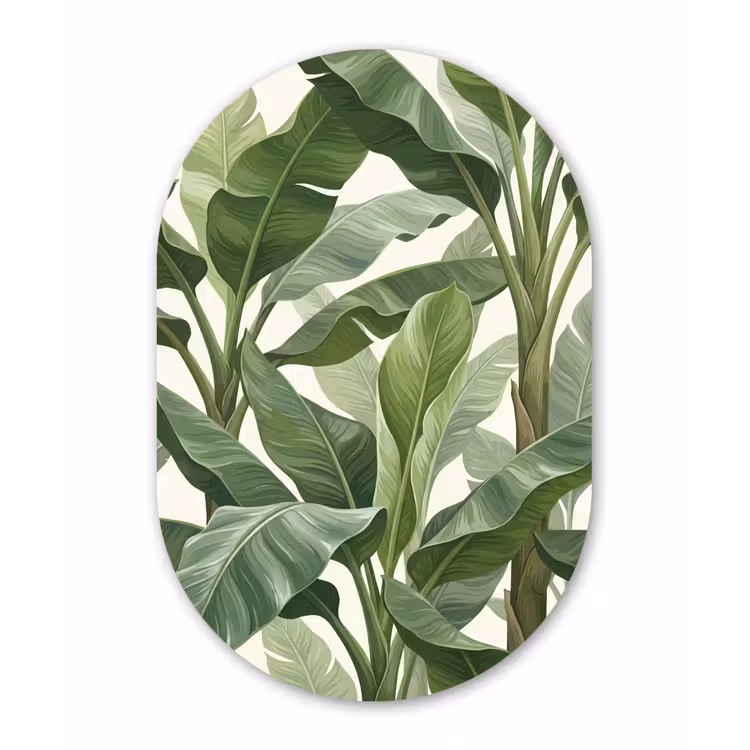 Planten - Bladeren - Tropisch - Groen Wandcirkel Ovaal Forex klein -3d
