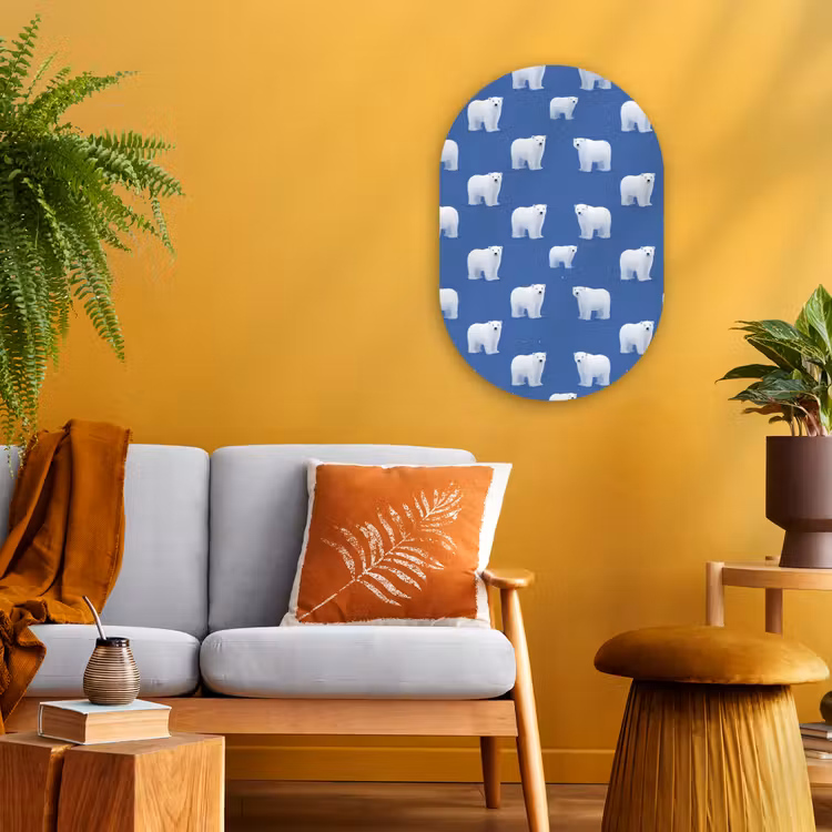 IJsbeer - Patroon - Blauw Wandcirkel Ovaal Forex klein 630 -sfeer4