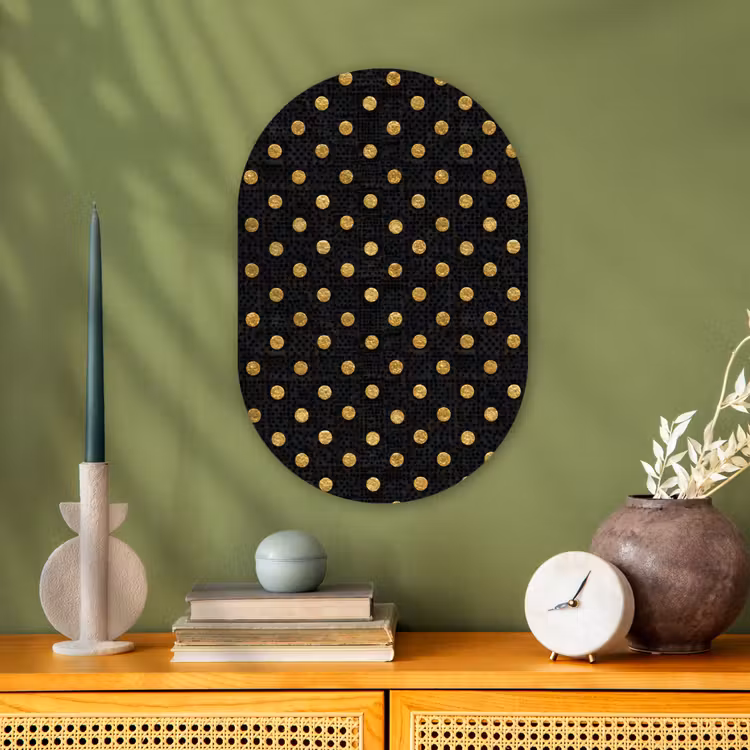 Polka Dot - Stippen - Goud - Zwart Wandcirkel Ovaal Forex klein 630 -sfeer2