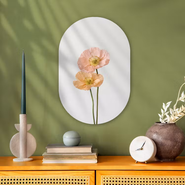 Papavers - Botanisch - Roze Wandcirkel Ovaal Forex klein -sfeer2