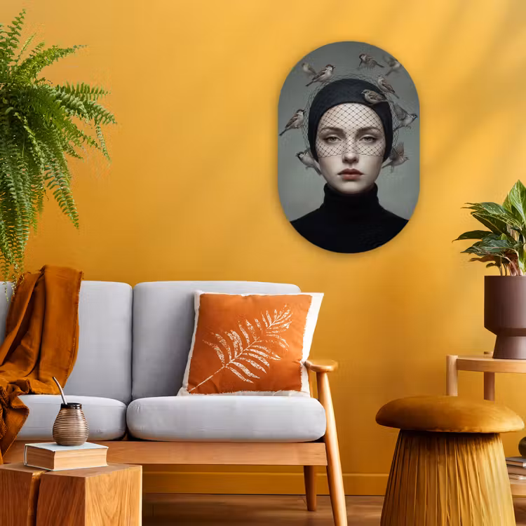 Portret - Vogels - Zwart Wandcirkel Ovaal Forex klein -sfeer4