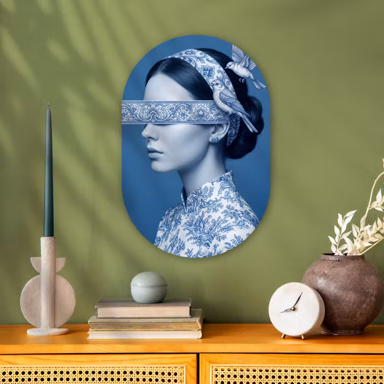 Portret - Klassiek - Wit - Blauw Wandcirkel Ovaal Forex klein -sfeer2