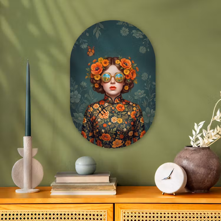 Portret - Vrouw - Kleurrijk - Expressief Wandcirkel Ovaal Forex klein -sfeer2