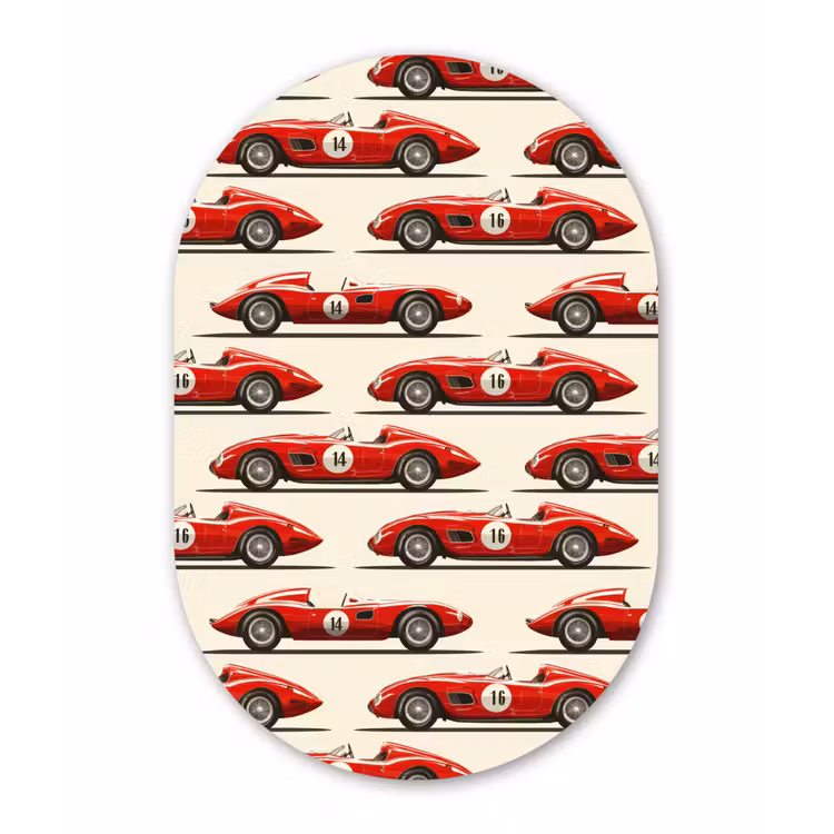 Raceauto - Retro - Rood Wandcirkel Ovaal Forex klein 630 -3d