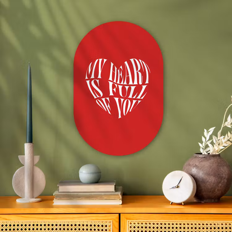 Rood - Hart- Tekst - Valentijn Wandcirkel Ovaal Forex klein -sfeer2