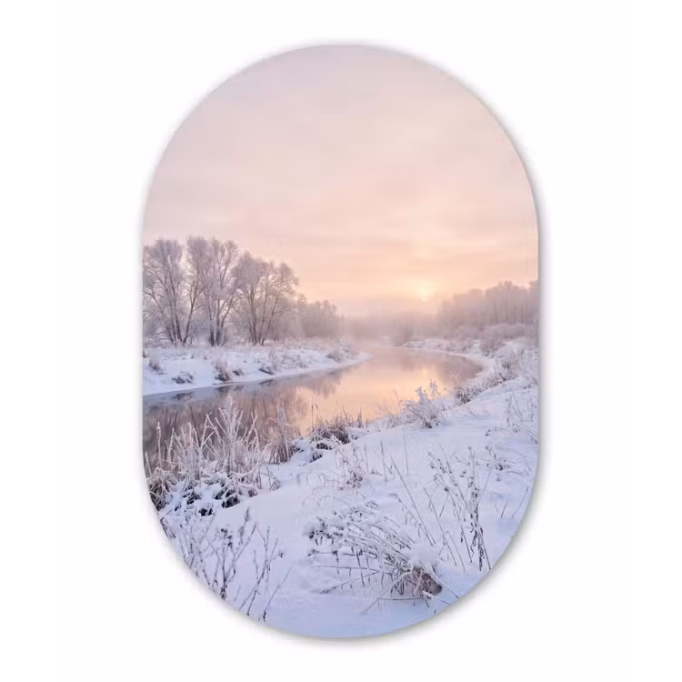 Rivier - Winter - Landschap - Sneeuw - Zonsopgang Wandcirkel Ovaal Forex klein -3d