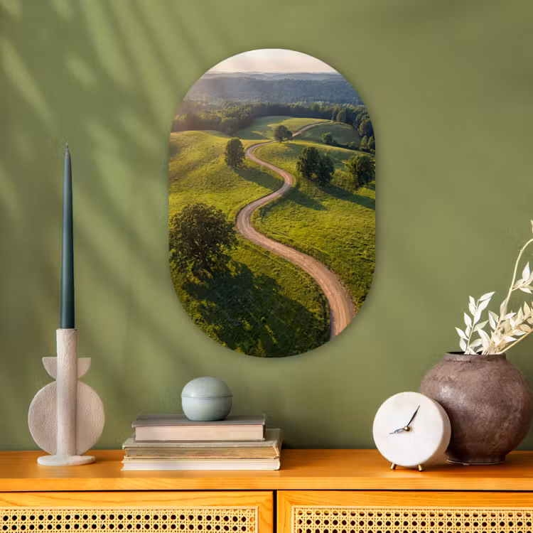 Weg - Weide - Natuur - Groen Wandcirkel Ovaal Forex klein -sfeer2