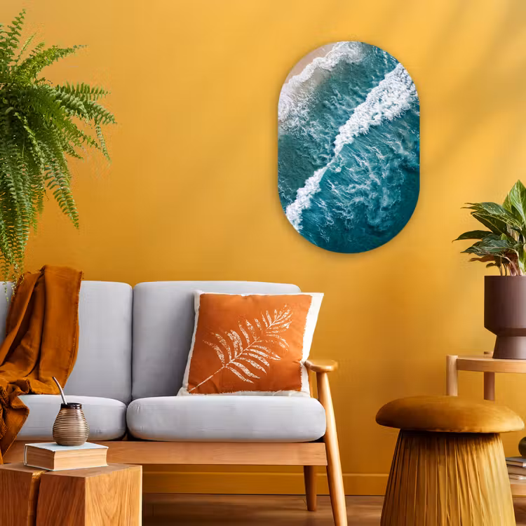 Zee - Strand - Golven - Natuur - Blauw Wandcirkel Ovaal Forex klein -sfeer4