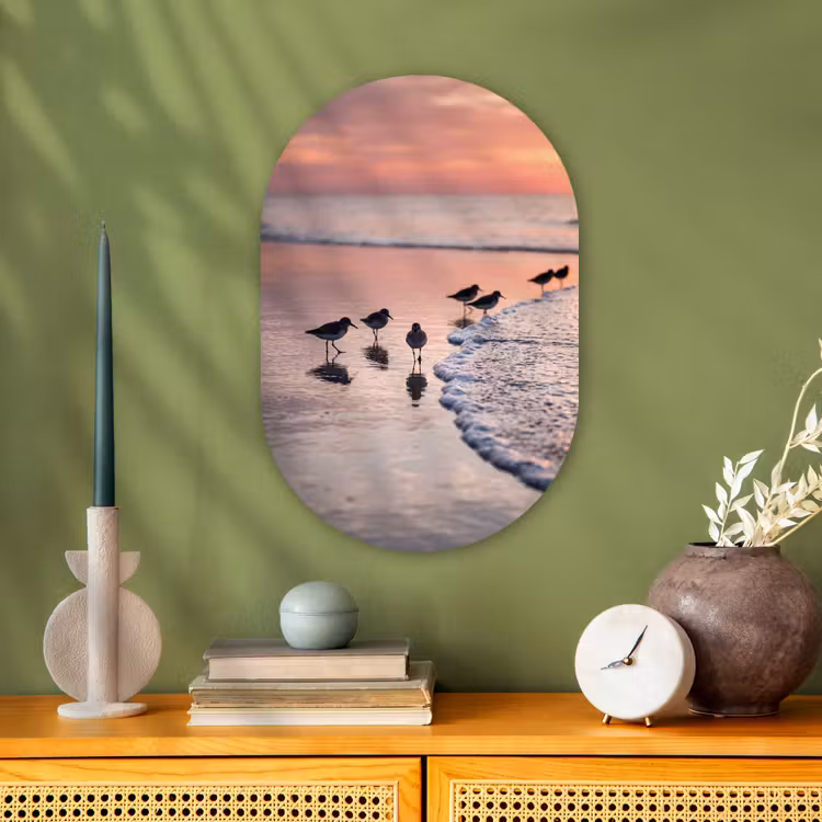 Meeuwen - Strand - Zee - Roze Wandcirkel Ovaal Forex klein -sfeer2