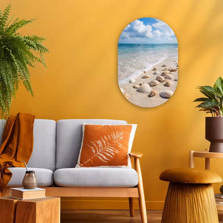 Schelpen - Strand - Natuur - Beige Wandcirkel Ovaal Forex klein -sfeer4