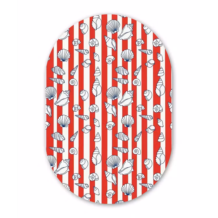 Schelp - Zeedieren - Zomer - Illustratie - Rood - Blauw Wandcirkel Ovaal Forex klein -3d