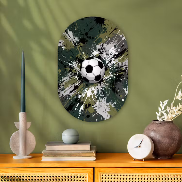 Voetbal - Verf - Spetters - Groen Wandcirkel Ovaal Forex klein -sfeer2