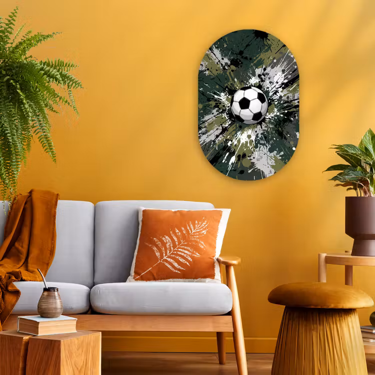 Voetbal - Verf - Spetters - Groen Wandcirkel Ovaal Forex klein -sfeer4