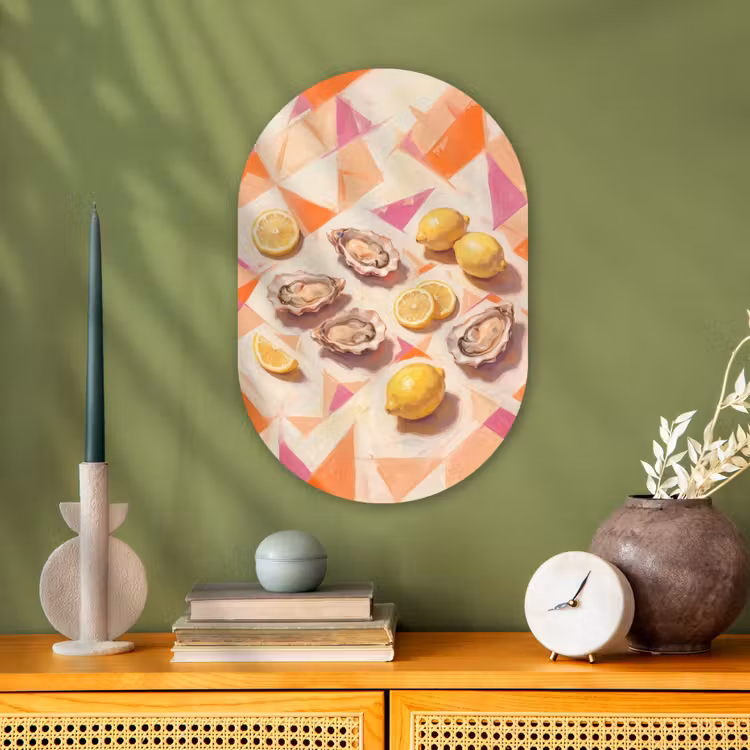 Stilleven - Citroenen - Oesters - Abstract - Oranje Wandcirkel Ovaal Forex klein -sfeer2