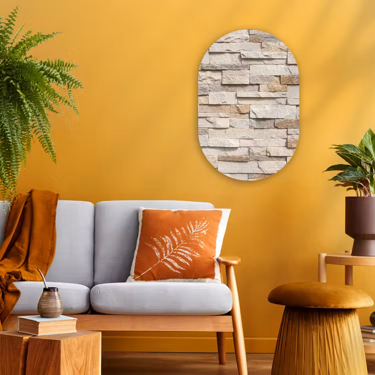 Steen - Muur - Textuur - Rustiek - Beige Wandcirkel Ovaal Forex klein -sfeer4