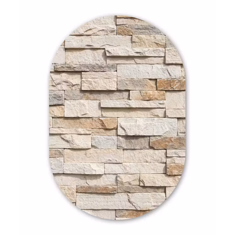 Steen - Muur - Textuur - Rustiek - Beige Wandcirkel Ovaal Forex klein -3d