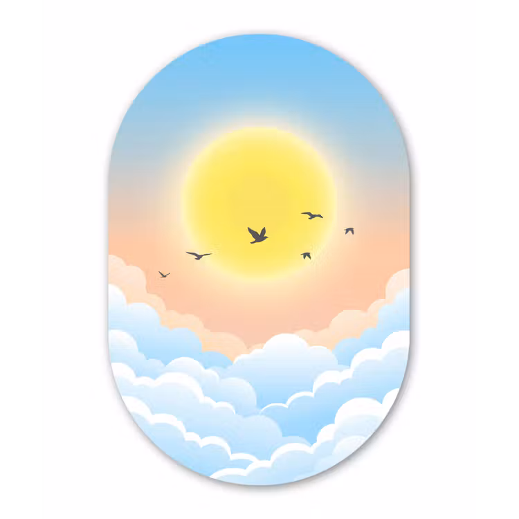 Zon - Vogels - Lucht - Natuur - Geel Wandcirkel Ovaal Forex klein -3d
