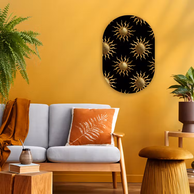 Zon - Patroon - Luxe - Goud - Zwart Wandcirkel Ovaal Forex klein 630 -sfeer4
