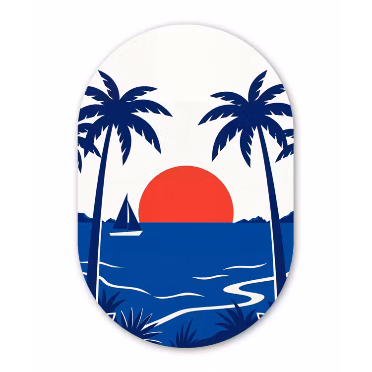 Zonsondergang - Zee - Palmboom - Tropisch - Modern Wandcirkel Ovaal Forex klein -3d