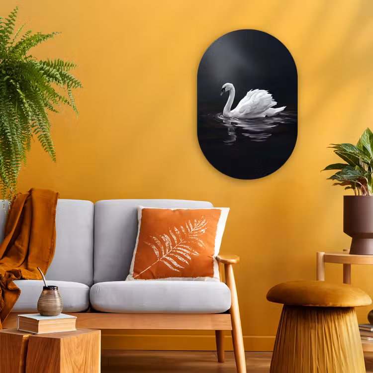 Zwaan - Water - Natuur - Realistisch - Wit Wandcirkel Ovaal Forex klein -sfeer4