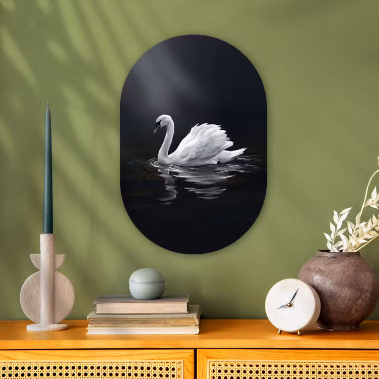Zwaan - Water - Natuur - Realistisch - Wit Wandcirkel Ovaal Forex klein -sfeer2
